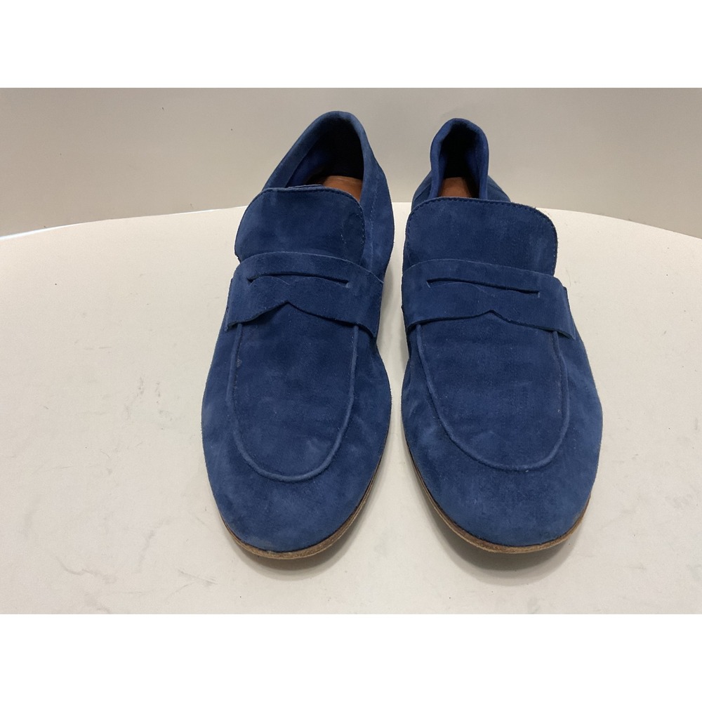 M.Gemi Blue Suede Penny Loafers Made in Italy Size 39 Mens Slip On Shoes